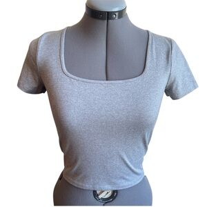 Hollister Grey Square Neck Fitted Baby Tee Y2K Basic Minimal Soft Girl Everyday